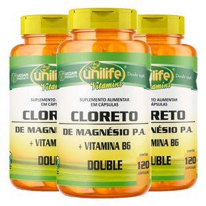 Kit 3x Cloruro de Magnesio PA + Vitamina B6 (810mg) 120 Cápsulas Vegetarianas - Unilife
