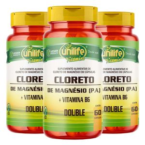 Kit 3x Cloruro de Magnesio PA + Vitamina B6 (810mg) 60 Cápsulas Vegetarianas - Unilife