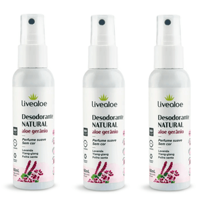 Kit 3x Desodorante Natural Aloe Geranio 60ml - LiveAloe